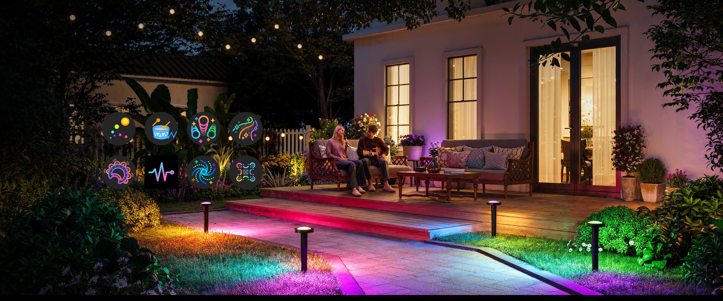Sincroniza las luces de sendero con la música para una experiencia envolvente